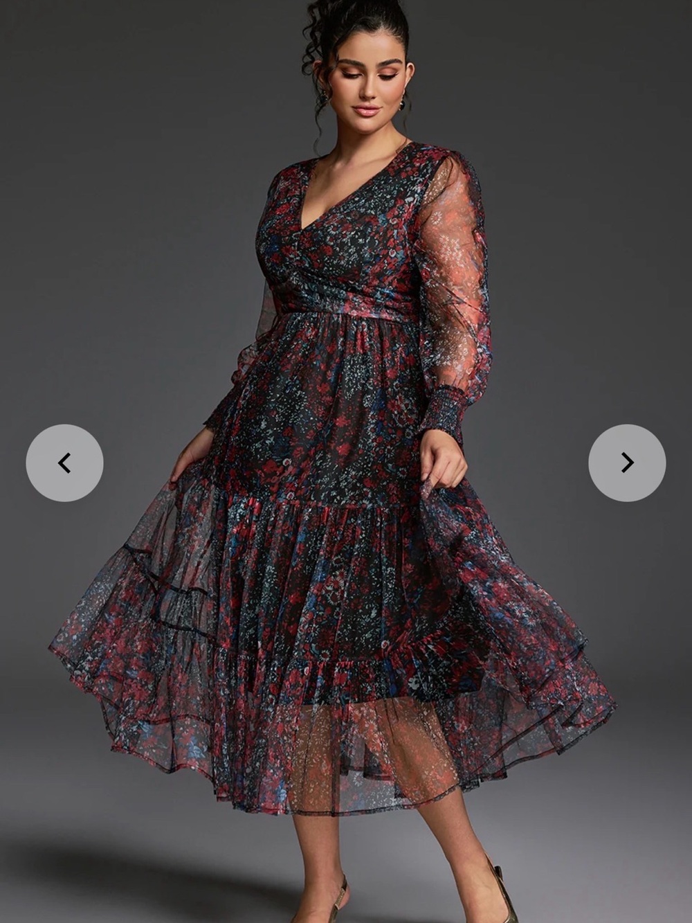Women's Long Sleeve Maxi Dress in Dark Floral - Picture 16 of 16